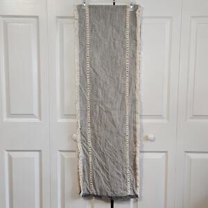 Table Runner Gray & Cream Rectangle 88X14 Boho Country Cottage Farmhouse